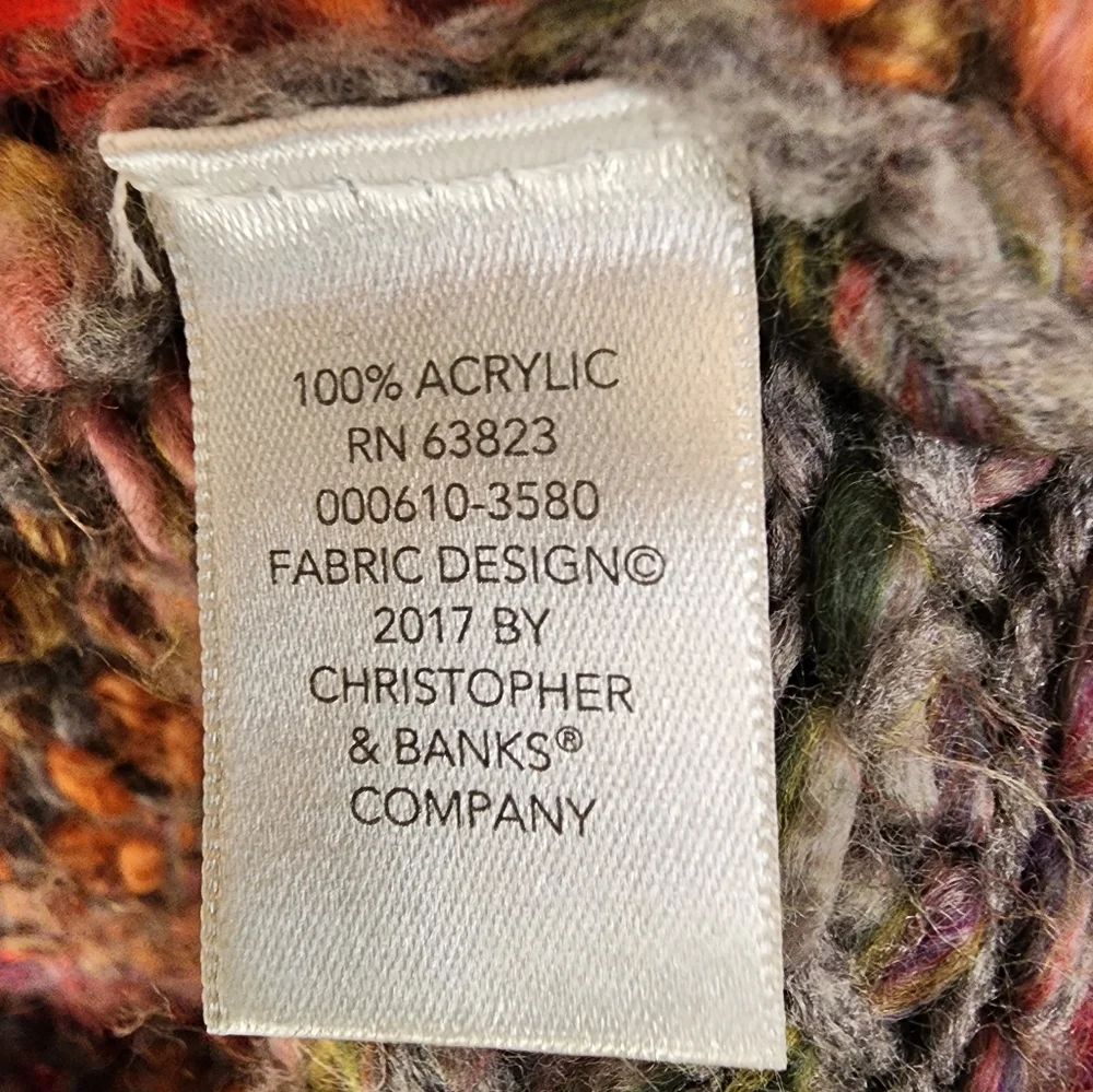 Christopher & Banks  Orange Gray Chunky Knit Long Open Front Cardigan SZ Med - Picture 5 of 7